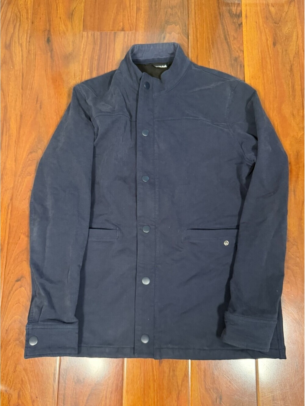 Travis Mathew Jacket Men SZ M Blue Full Zip Snap Fleece Lined Utility Barn Coat